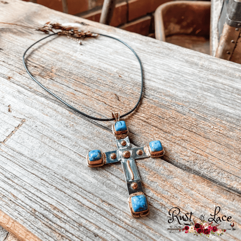 Turquoise Metal Cross Necklace