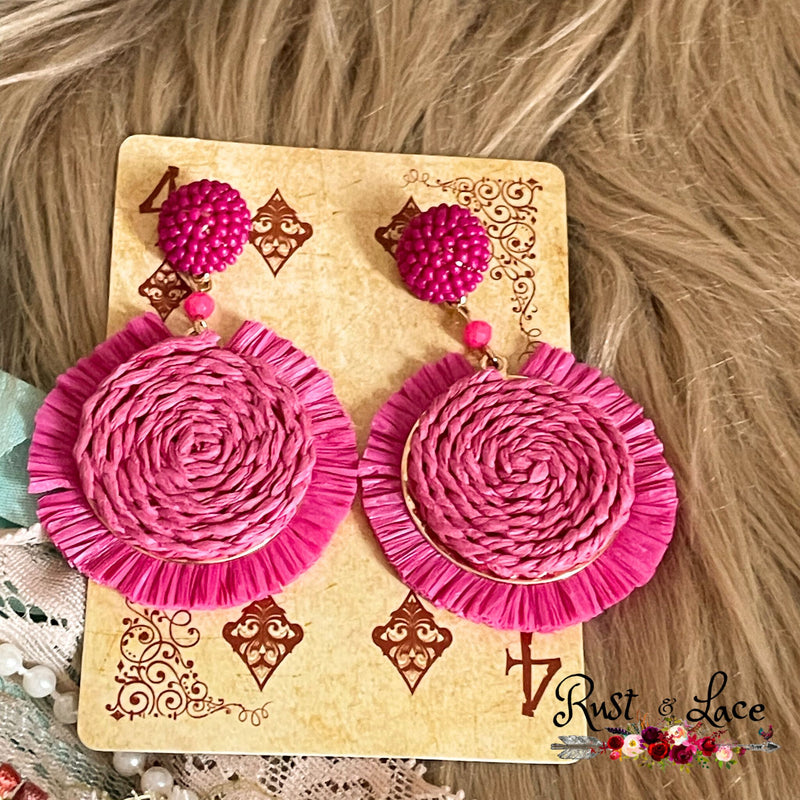 Hot Pink Rafetta Earrings