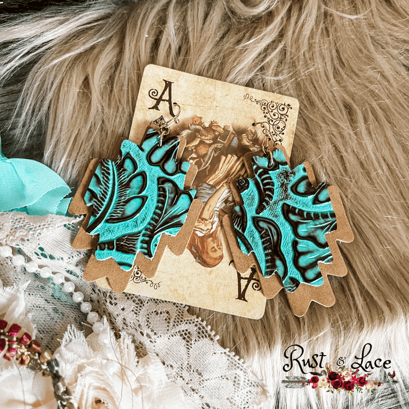 Leather Embossed Turquoise Earrings