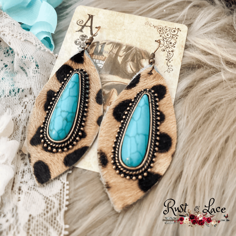 Turquoise Leopard Print Earrings