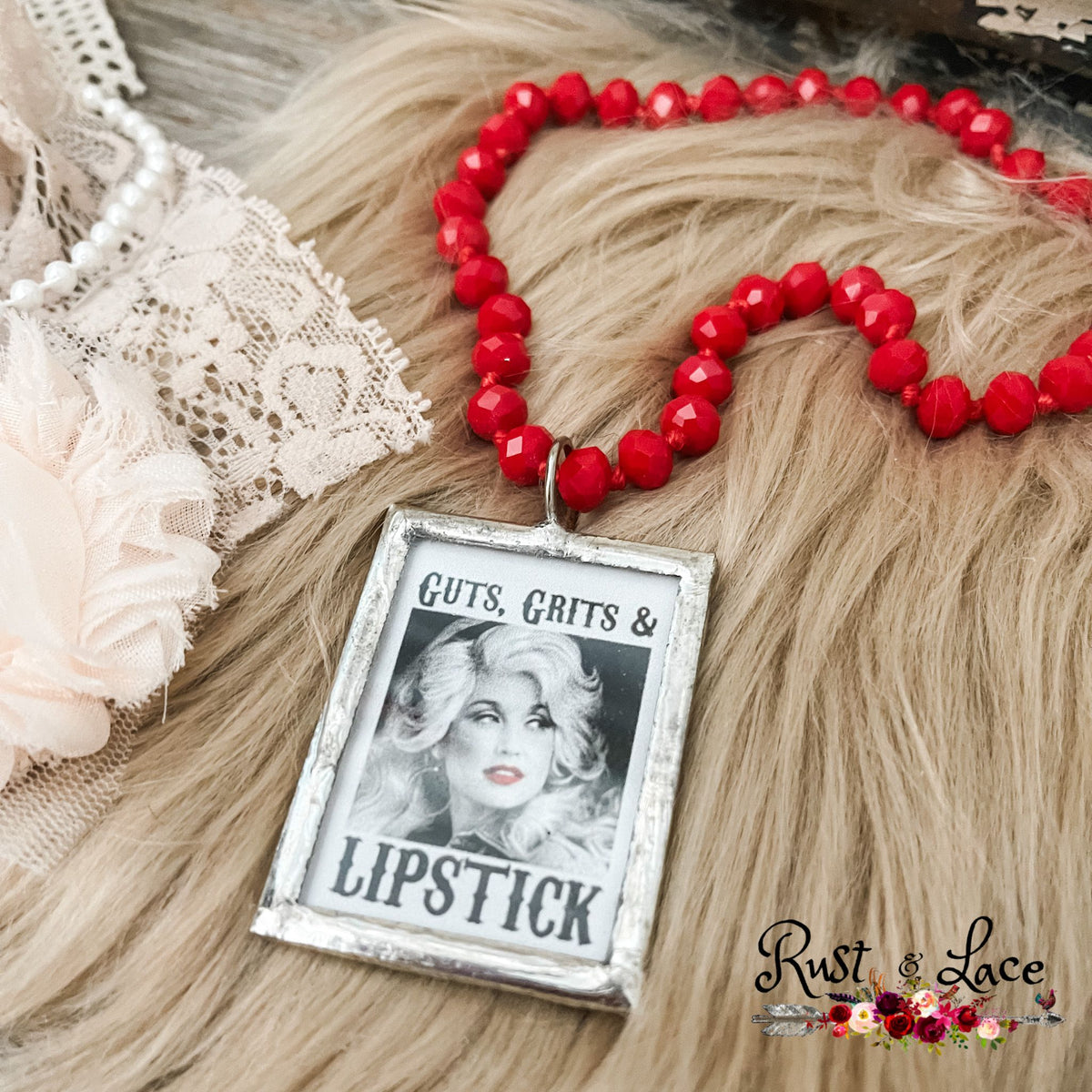 Guts, Grits & Lipstick Dolly Necklace