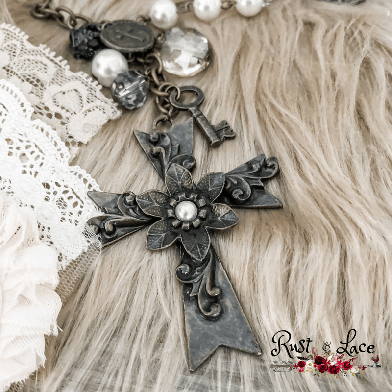 Floral Cross Charm Necklace