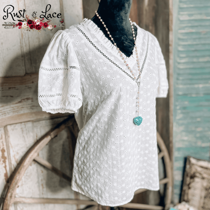 White Eyelet Top with ruffled sleeves