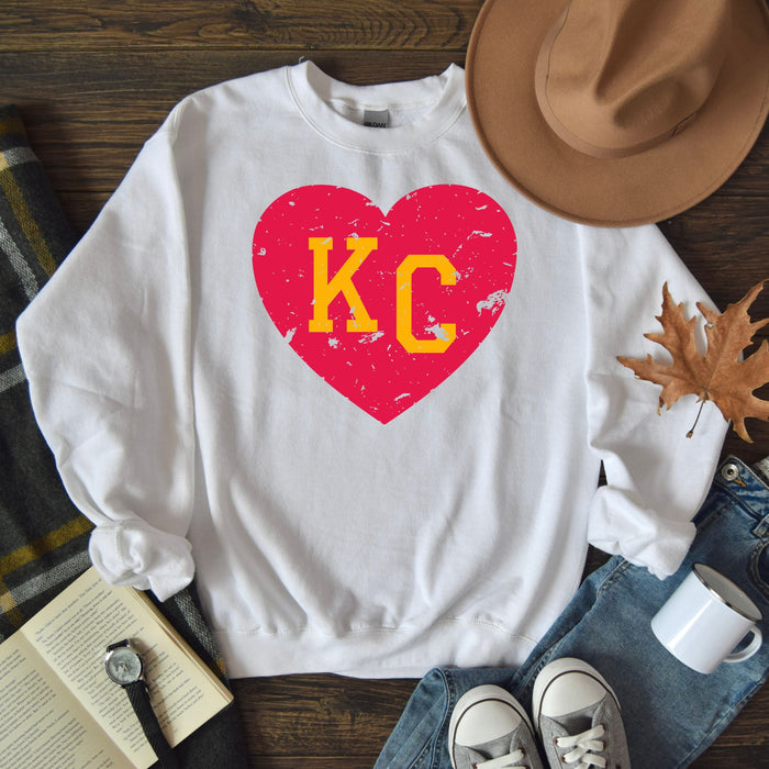 KC Love Sweatshirt, Yellow KC on red heart sweatshirt 