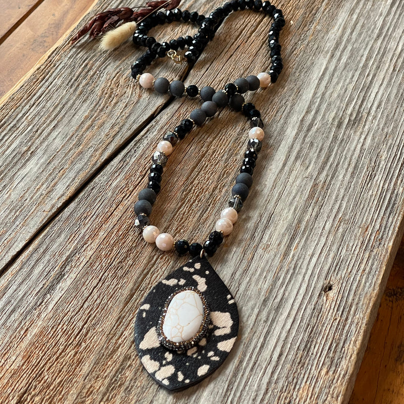 Cow Hide and White Turquoise Necklace